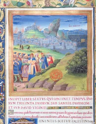 Ms. 1581 f. Ilustração do Livro VI (Da Morte de Eli à Morte de Saul), Capítulo 1 das Antiguidades dos Judeus (Antiquitates Judaicae) de Flavius Josephus - A destruição que cam