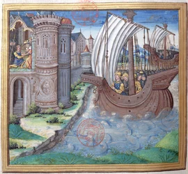 Ms. 1581 f. Ilustração do Livro XVI (Do Acabamento do Templo por Herodes à Morte de Alexandre e Aristóbulo), Capítulo 1 das Antiguidades dos Judeus (Antiquitates Judaicae) de Fl