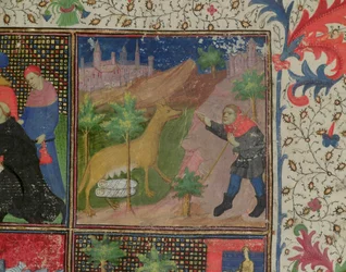 Ms 1595 Romulus e Remus sendo amamentados por uma loba, a partir das palavras e ações de experiências, c.1475
