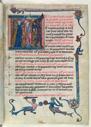 Ms 16261 fol.13v St. Genevieve lutando contra um demônio com a ajuda de um anjo, do Censier de l&39;Abbaye Sainte-Genevieve