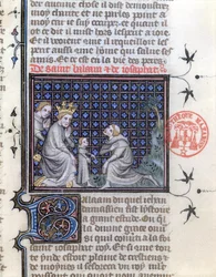 Ms 1729 Educação de um filho de reis, ilustração para a história de Balaão e Josephat da Legenda Aurea por Jacobus da Varagine, c.1370