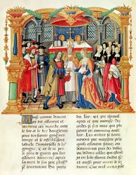 Ms 18 f.185v Casamento de Maria da Borgonha e Maximiliano I, Imperador da Áustria, das Memórias de Filipe de Commines (1445-1509)