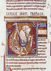 Ms 1 fol.194v Historiated inicial V representando Amos, da Bíblia de Souvigny