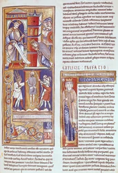 Ms 1 fol.284r Ester e Assuero e o enforcamento de Hamã, da Bíblia de Souvigny