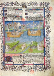 Ms. 2028 fól. 2 As origens troianas da nação francesa, das Grandes Chroniques de France