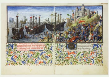 Ms 2617 O castelo das Amazonas é cercado por Teseu, Duque de Atenas, de La Teseida, por Giovanni Boccaccio (1313-75) 1340-41