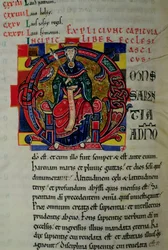 Ms 2 fol.8 Historiated inicial O retratando uma figura de sabedoria, da Bíblia de St. Benigne