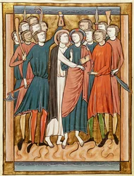 Ms. 3016, fól. 15v: O beijo de Judas, do Saltério para uso de Paris