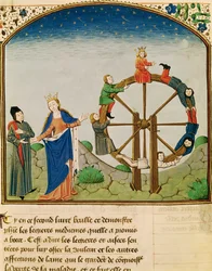 Senhora 3045 fol.22v Boethius com a roda da fortuna, da consolação da filosofia, traduzido por Jean de Meung