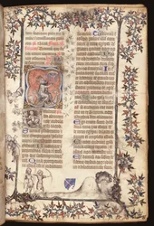 Sra. 306 f.27r O rei Davi sentado solta um sininho de cinco sinos, de um Breviário, Uso de Paris, 1400