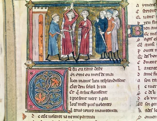 Ms 3142 fol.179 Armamento de um cavaleiro, da coleção de poesia francesa, c.1280-90