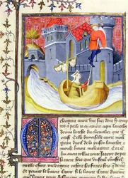 Ms 3480 Knight escapando de um castelo com a ajuda de uma senhora, do Livre de Messire Lancelot du Lac