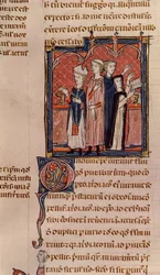 Ms 372 fol.59v Uma freira fazendo seus votos e missa realizada por um bispo, de Decrets de Gratien (ver 181276 para detalhes)