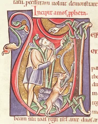 Ms 3 fol.234v Historiated inicial V representando Amos, da Bíblia de Saint-Sulpice de Bourges