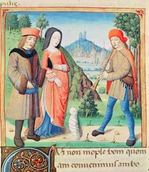 Ms 493 f.9 A Celebração da Criança que Restaurará a Idade de Ouro na Terra, de The Eclogues por Virgil com um comentário de Servius, 1469