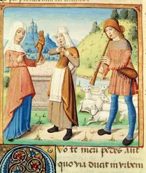 Ms 493 fol.15v O pastor Menalcas e seu amor não correspondido, de The Eclogues por Virgil com um comentário de Servius, 1469