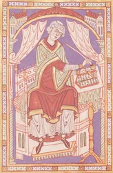Ms 501 fol.5v Baudemond Escrevendo, da vida e milagres de Saint Amand