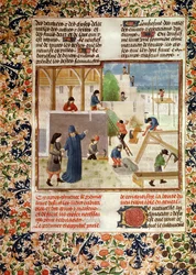 Ms 5064 fol.2v Construção de uma casa, de Livre des Prouffitz Champestres por Pietro de Crescenzi (1230-132021)