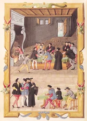 Ms 5169 f.2v Os Notários e os Secretários do Rei no Salão do Colégio de Notários e Secretários do Rei