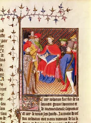 5193 Fol.52r Rosane responde aos enviados do povo, da edição Jean Sans Peur do De Casibus virorum illustrarium de Giovanni Boccaccio (1313-75) c.1410