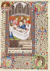Ms 547 fol.36 Entombment de Cristo, de um livro de horas usado por uma mulher de Poitiers
