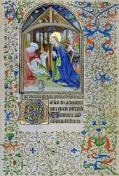 Ms 66 f.44r A Virgem e José adoram o recém-nascido Cristo, de um livro de horas, Amiens