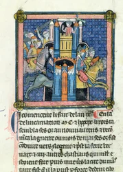 Ms 702 fol.295 A tomada de Le Mans por Philippe-Auguste (1165-1223) em 1189