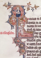 Ms 7 fol.199v Historiated L inicial que descreve a árvore de Jesse, da Bíblia de Jean dEstampes, do 13o-14o século