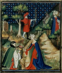 Sra. Fr 12420 fol.139v. A história de Procris, de `De Claris Mulieribus, dos trabalhos de Giovanni Boccaccio (1313-75)