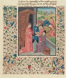 Sra. Fr 396 fol.80v Um médico tratando fraturas, de La Grande Chirurgie por Guy de Chauliac