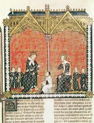 Pe. 437 fol.1 Rei Carlos V (1338-80) e Jeanne de Bourbon (1338-77) com seus filhos, dos escritórios do Rational des divins de Guillaume Durand (1230-96) 1374