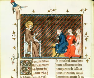 Sra. 5716 fol.44 St. Louis ensinando seus filhos, da Vida e Milagres de St. Louis, c.1330-40