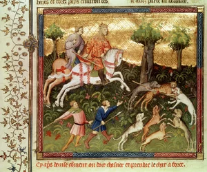 Sra. 616 fol.101 Cães atacando um leopardo, de um livro de Gaston Phebus de Foix (1331-1391)