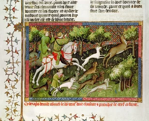 Sra. 616 fol.77 Stag Hunting, do Livro de Caça de Gaston Phebus de Foix (1331-1391)