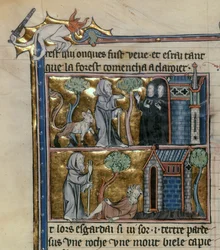 Fr. Pe. 95 f4v Eremita e besta, da História do Santo Graal, c.1280-90