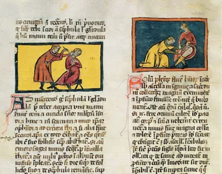 Ms H 89 Médicos curando os doentes, de uma edição do livro de cirurgia de Rogier de Salerne