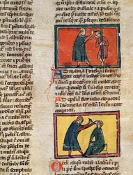 Ms H 89 fol.3 Médicos tratando os doentes, de uma edição do Livro de Cirurgia de Rogier de Salerne