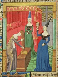 Ms Hunter 208 f.48v Feminine Vanities, de The Fall of Princes, de Giovanni Boccaccio (1313-75) 1472