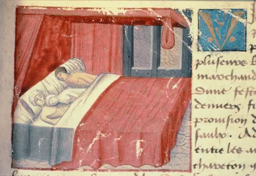 Ms Hunter 252 f.18r Uma cena de cama, de "Les Cent Nouvelles Nouvelles
