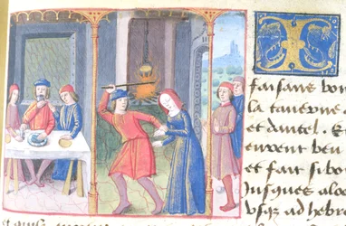 Ms. Hunter 252 f.193r Refeição, de The Hundred News News, 1462