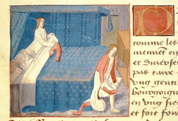 Ms Hunter 252 f.20v Cena de cama, de "Les Cent Nouvelles Nouvelles