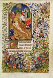 Ms Lat 1156b fol. 171 O Martírio de São Lourenço, das Horas de Marguerite d&39;Orléans, c.1426