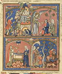 Ms M 638 fol.14r Abimelech e Samson, da Morgan Picture Bible, c.1244-54