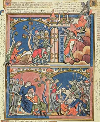 MS 638 fol.15r Samson e Delilah, da Morgan Picture Bible, c.1244-54