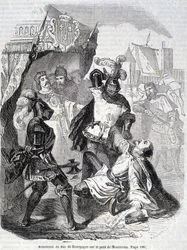 Assassinato do duque da Borgonha, Jean sans Peur, na ponte de Montereau em 1419 - em “Histoire de France” de L.-P. Anquetil