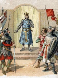 Minha coroa à frase corajosa dita por Philippe Auguste 27 de julho de 1214 aos senhores na véspera da batalha dos bouvines.