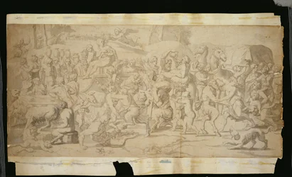 Cena mitológica com sátiros (caneta, tinta e lavagem sobre papel)