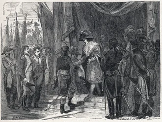 Napoleão Bonaparte (1769-1821) entregou a profissão de Campoformio (Campo-Formio, Campo Formio) ao membro do Conselho Executivo em 10 de dezembro de 1797. Este comércio entre a França e a Áustria marca o fim da Primeira Coligação,