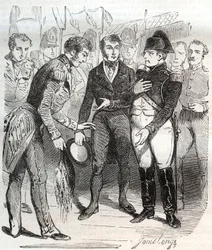 Napoleão confia na fé britânica - Napoleão Bonaparte embarca no navio britânico Bellerophon que o levará ao exílio para St Helene (Saint Helene) em 14 de Julho de 1815 - Napoleão Bonaparte embarca no navio britânico Bellerophon que o levará ao exílio