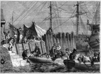 Guerras Napoleónicas - O exército inglês deixa a ilha Walcheren em 1809 - Os ingleses abandonam a ilha de Walcheren na Holanda em 1809 - em "History of the Empire Following the History of the Consulate" por Adolphe Thiers - 1879 - coleção privada